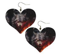 Pendientes elegantes con forma de corazón con diseño de lobos en el rugido de llamas, accesorios ligeros para mujer, perfectos para fiestas y día de San Valentín.