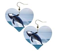 Pendientes elegantes con forma de corazón con estampado de ballenas en el mar, accesorios ligeros para mujer, perfectos para fiestas y día de San Valentín.