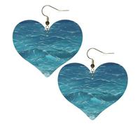 Pendientes elegantes con forma de corazón con estampado de mar azul profundo, accesorios ligeros para mujer, perfectos para fiestas y día de San Valentín.