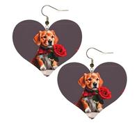 Pendientes elegantes con forma de corazón con estampado de perro tipo caballero, accesorios ligeros para mujer, perfectos para fiestas y día de San Valentín.