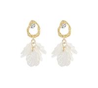Pendientes elegantes de perlas de flores para mujer, pendientes de flor blanca y gota de árbol, hipoalergénicos, chapados en oro con circonita cúbica, Acero de titanio, Circonia cúbica