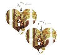 Pendientes elegantes en forma de corazón con estampado de ardilla que come nueces, accesorios ligeros para mujer, perfectos para fiestas y día de San Valentín.