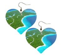 Pendientes elegantes en forma de corazón con estampado de isla en el océano, accesorios ligeros para mujer, perfectos para fiestas y día de San Valentín.