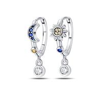 Pendientes elegantes hechos a mano con diseño de sol y luna hipoalergénicos de plata 925 for mujer, joyería for mujer, regalo, pendiente de diseño(PAE183)