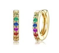 Pendientes elegantes para mujer, pendientes de aro de oro S925, plata de ley 925, circonitas, redondos, 9,5 x 11 mm, para San Valentín