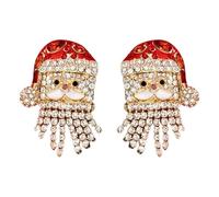 Pendientes elegantes y con estilo de Papá Noel con diseño de microincrustaciones de diamantes de imitación, pendientes de personalidad retro para niña (Red, One Size)