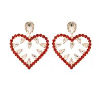 Pendientes en forma de corazón con diamantes rojos tachonde con un diseño hueco exagerado. Estos pendientes son elegantes y lujo, con un pequeño lote, estilo de nicho y un sentido de sofistic