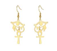 Pendientes en forma de cruz Ankh para mujer, ojo de Horus, pendientes colgantes, de acero inoxidable, antiguos egipcios, protección de joyas, regalo religioso, talla única, Acero inoxidable, Sin