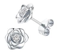 Pendientes en forma de rosa, pendientes para mujer, adecuados como regalo de aniversario, pendientes de boda de rosas (plata, 5 x 1,2)