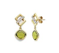 Pendientes en Oro 9k de 23mm. formas caladas con circonitas piedra verde colgante
