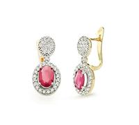 Pendientes en Oro Bicolor de 9k con rubí fino de 0.96ct. par con circonita