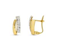 Pendientes en Oro Bicolor de 9k de 13 mm. con dos bandas circonitas combinadas lisa