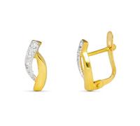 Pendientes en Oro Bicolor de 9k para Primera Comunión de 12mm. con dos bandas lisa con circonitas