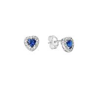 Pendientes en oro blanco 375/- con diseño de corazón de circonitas azules y b...