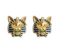 Pendientes esmaltados con cabeza de gato de faraones egipcios, chapados en oro, accesorios de joyería para pieles sensibles, joyería de moda