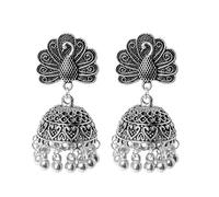 Pendientes estilo bohemio vintage de pavo real Jhumka, sujetador étnico indio, anillo de bollywood, aretes tribales gitanos, decoración de joyas