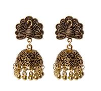 Pendientes estilo bohemio vintage de pavo real Jhumka, sujetador étnico indio, anillo de bollywood, aretes tribales gitanos, decoración de joyas