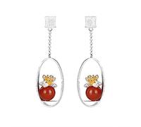 Pendientes Estilo Étnico Retro S925 Plata Ágata Esterlina Ágata Roja Perlas Redondas Personalidad Lotus Mujer Pendientes Escarchados Pendientes de Ágata Roja, LJBLEUSK