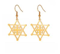 Pendientes Estrella de David Para Mujer Acero Inoxidable Hexagrama Inscripción Hebrea Diamante Azul Pendientes Colgantes Redondos Estrella Megan Joyería Judía (Oro 2)
