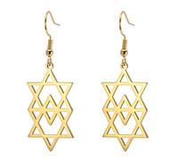 Pendientes Estrella de David Para Mujer Acero Inoxidable Hexagrama Inscripción Hebrea Diamante Azul Pendientes Colgantes Redondos Estrella Megan Joyería Judía (Oro 4)