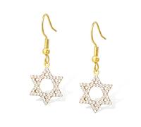 Pendientes estrella de David para mujer de acero inoxidable estrella judía de David pendientes colgantes hexágono colgante protección judía Hanukkah joyería religiosa regalos (Oro)