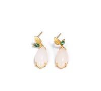 Pendientes étnicos de plata de ley S925 con colgante de jade blanco y hoja para mujer, chapados en oro