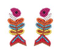Pendientes exagerados con forma de hueso de carpa y cuentas de oro, accesorios de oreja, joyería para exposiciones de arte y eventos musicales, aretes de diseño único, talla única, como se describe