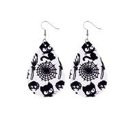 Pendientes exagerados de personalidad de Halloween Fashion Design Pendientes colgantes de Halloween en blanco y negro (1 par de pendientes de gato negro + telaraña + araña) profesional.