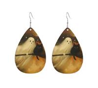 Pendientes Fantasmas Y Gato En Una Escoba Mágica Diversión Pendientes De Cuero Ligero Aretes Para Vida Cotidiana Vacaciones Mujeres