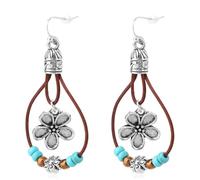 Pendientes Flores Boho, Occidental Pendientes Largos Cuero con Piedras Naturales Vintage Hecho a Mano Accesorios para Atuendos Concierto Country para Mujeres Ella