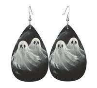 Pendientes flotantes de cuero con estampado de fantasmas para mujer, adecuados para uso diario, fiestas, citas y otras ocasiones