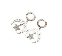 Pendientes franceses retro de estrella y luna, acero de titanio, chapados en oro, circonita para mujer, accesorios minimalistas