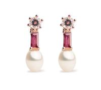 Pendientes Frank de Perlas Cultivadas de Agua dulce blancas tipo gota de 4-4.5mm, topacio blanco natural y rodolita natural | Secret & You | Plata de Ley de 925 milésimas bañada en Oro rosa de 18K