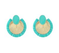 Pendientes geométricos con forma de abanico con textura de aleación de rafia, elegantes aretes de oreja, accesorio formal casual para fiestas, pendientes colgantes con forma de abanico, talla única