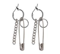 Pendientes geométricos personalizados con forma de alfiler, aretes de cadena larga, joyería coreana irregular, regalo para mujer, plata, talla única, como se describe, como se describe