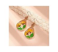 Pendientes geomótricos prensados y pendientes de hojas Pendientes únicos con flores Pendientes de mujeres