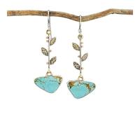 Pendientes Gota Mujer,Pendientes De Gota Turquesa Vintage Con Hojas Colgante Largo Pendientes De Gancho Pendientes De Piedras Preciosas Cristal Reiki Chakra Joyería Regalo Para Niñas Madre Esposa