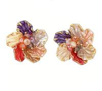 Pendientes grandes de flores de camelia para mujer, aretes de acrílico retro con pétalos grandes, joyería floral bohemia colorida, Extra Large, Metal, Sin piedra preciosa