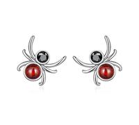 Pendientes Halloween Araña Plata De Ley 925 - Qings Pequeño Vintage Tela de Araña Animale Pendientes con Circonita Rojo Joyas Regalos para Mujeres Niñas
