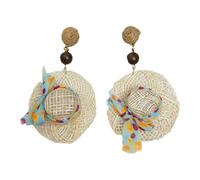Pendientes hechos a mano con temática costera, sombrero de paja trenzado, accesorio con cuentas de madera, joyería cómoda, pendientes colgantes únicos