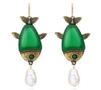 Pendientes hechos a mano de damas Pendientes de personalidad vintage en forma de pez para mujer Pendientes de perlas simuladas por casualidad 4 Exquisito / 1