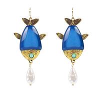 Pendientes hechos a mano de damas Pendientes de personalidad vintage en forma de pez para mujer Pendientes de perlas simuladas por casualidad 4 Exquisito / 5