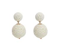 Pendientes hechos a mano de paja de ratán, pendientes colgantes geométricos de rafia para mujeres y niñas, joyería de playa de verano Rizado Departamento Tresillo Acortar (G, One Size)