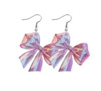 Pendientes hechos a mano para mujer, diseño de lazo y cereza, diseño de rayas rojas y blancas, joyería del Día de los Caídos del 4 de julio, aretes grandes de tuerca, talla única, Acrílico, Sin piedra