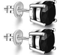 Pendientes Hombre Mujer Diamante Plata De Ley 925 Pendientes Negro En Oro Blanco De 18k Redondos Circonio 8mm