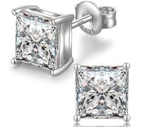 Pendientes Hombre,Pendientes Hombre Cuadrados,Pendiente Diamante Cuadrados,Pendiente Plata De Ley 925 para Hombres Mujeres Oro Blanco