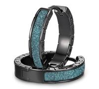 Pendientes Hombre Vikingos Negro de Plata de Ley 925 Pendientes Aros Vikingos Runas con Turquesa Joyería Amuleto Nórdico para Hombre Mujer