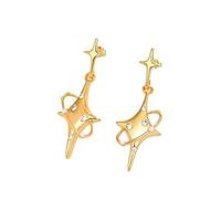 Pendientes huggie colgantes estrella dorada mujer, aro caída estelar ligero 45mm con perla sintética y circón, joya llamativa cobre celestial regalo para fiestas