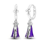 Pendientes Huggie de plata de ley 925 para mujer, pendientes colgantes con dijes de la Virgen María, pendientes colgantes de aro Huggies, pendientes hipoalergénicos de Halloween hechos a mano
