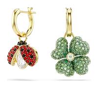 Swarovski Pendientes Idyllia, Conjunto (3), Mariquita, trébol, fresa, Multicolores, Baño tono oro